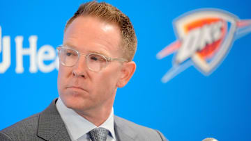 Thunder general manager Sam Presti speaks during an introductory press conference for the 2024 Thunder draft picks at Oklahoma Contemporary Arts Center in Oklahoma City, Saturday, June, 29, 2024.
