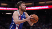 Apr 14, 2024; Sacramento, California, USA; Sacramento Kings forward Sasha Vezenkov (7) looks to shoot the ball against the Portland Trail Blazers in the fourth quarter at the Golden 1 Center. Mandatory Credit: Cary Edmondson-USA TODAY Sports