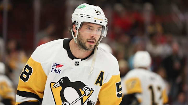 Kris Letang; Mandatory Credit: Talia Sprague-Imagn Images