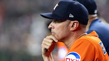 Jul 22, 2025; Phoenix, Arizona, USA; Houston Astros manager Joe Espada against the Arizona Diamondbacks at Chase Field. Mandatory Credit: Mark J. Rebilas-Imagn Images