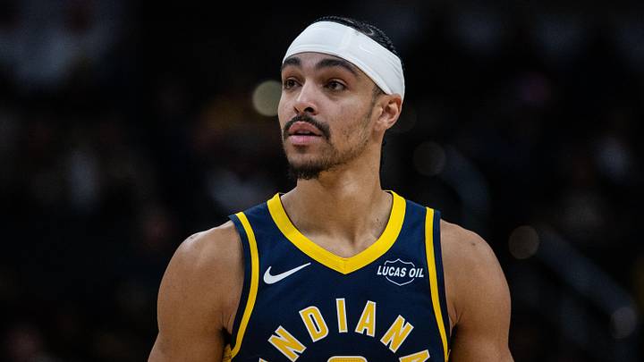Indiana Pacers guard Andrew Nembhard (2) in the first half against the Atlanta Hawks at Gainbridge Fieldhouse.