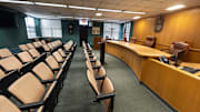 The room that serves as the town court as well as the town board meeting room at North Castle Town Hall, photographed March 20, 2025. Town Supervisor Joe Rende and Police Chief Peter Simonsen say that the present town hall, which houses government offices, town court, and the police station in several different buildings, is no longer adequate to serve as the hub for the town government. They believe that a nearby office building, located at 330 Main Street in Armonk, could be renovated to serve