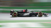 Nov 17, 2023; Las Vegas, Nevada, USA;  Moneygram Haas F1 driver Kevin Magnussen (20) of Denmark drives during practice 3 at the Las Vegas Strip Circuit. Mandatory Credit: Lucas Peltier-USA TODAY Sports