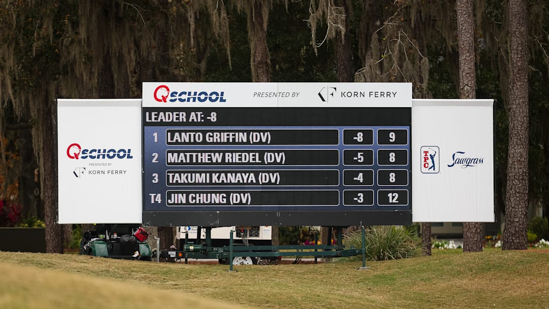 General view of a PGA Tour Q-School leaderboard at TPC Sawgrass