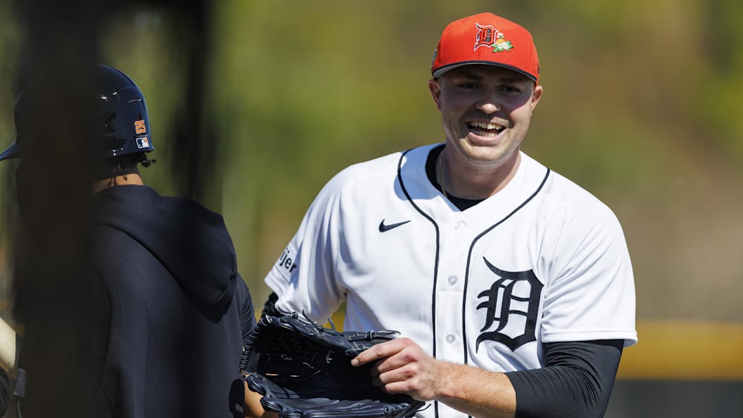 Tigers pitcher Tarik Skubal after his live bullpen session during spring training at Publix Field at Joker Marchant Stadium. 