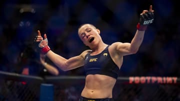 \Rose Namajunas reacts during UFC 274.