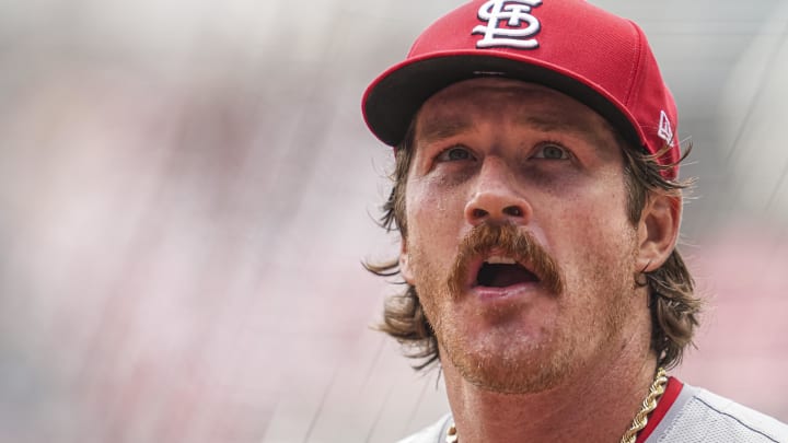 Jul 21, 2024; Cumberland, Georgia, USA; St. Louis Cardinals starting pitcher Miles Mikolas (39) leaves the field after pitching against the Atlanta Braves during the first inning at Truist Park. Mandatory Credit: Dale Zanine-USA TODAY Sports