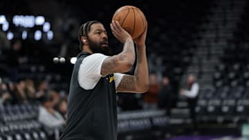 Feb 12, 2025; Salt Lake City, Utah, USA;  Los Angeles Lakers forward Markieff Morris (88) warms up before a game against the Utah Jazz at Delta Center. Mandatory Credit: Chris Nicoll-Imagn Images