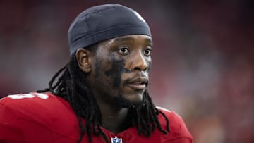 Aug 10, 2024; Glendale, Arizona, USA; Arizona Cardinals defensive end Darius Robinson (56) against the New Orleans Saints during a preseason NFL game at State Farm Stadium. Mandatory Credit: Mark J. Rebilas-Imagn Images
