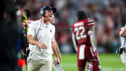 Nov 22, 2025; Columbia, South Carolina, USA; South Carolina Gamecocks head coach Shane Beamer reacts to a play against the Coastal Carolina Chanticleers in the second half at Williams-Brice Stadium. Mandatory Credit: Jeff Blake-Imagn Images