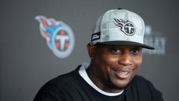 Tennessee Titans Defensive Coordinator Dennard Wilson fields questions during mandatory mini-camp at Ascension Saint Thomas Sports Park in Nashville, Tenn., Wednesday, June 5, 2024.