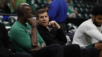 May 27, 2022; Boston, Massachusetts, USA; Boston Celtics president of basketball operations Brad Stevens watches practice before game six of the 2022 eastern conference finals at TD Garden. Mandatory Credit: Winslow Townson-Imagn Images