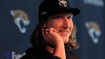 Jacksonville Jaguars quarterback Trevor Lawrence (16) speaks during a press conference at Miller Electric Center Wednesday, April 9, 2025 in Jacksonville, Fla. [Corey Perrine/Florida Times-Union]