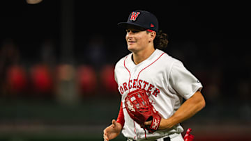 WooSox outfielder Roman Anthony runs off the field following his team's 2-1 win over Lehigh Valley on Aug. 14 at Polar Park.