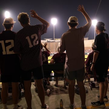 June 1, 2024; College Station, TX, USA; Texas A&M Aggies fans cheer during the second round of the NCAA baseball College Station Regional against the Texas Longhorns at Olsen Field College Station.