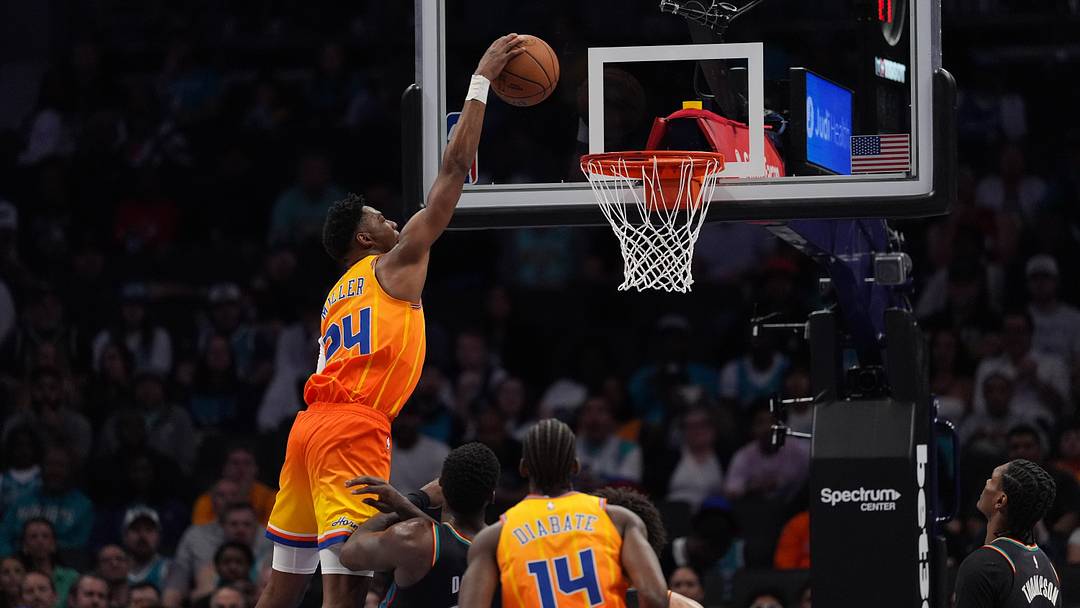 Charlotte Hornets forward Brandon Miller (24) makes a slam dunk 