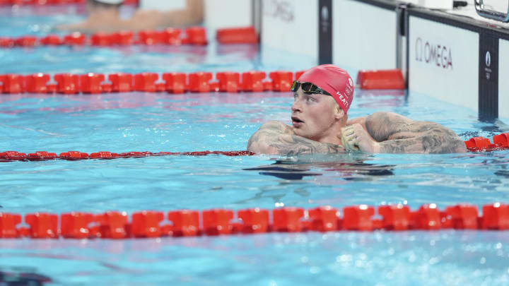 Jul 27, 2024; Nanterre, France; Adam Peaty (Great Britain) in the men’s 100-meter breastsroke preliminary heats during the Paris 2024 Olympic Summer Games at Paris La Défense Arena.