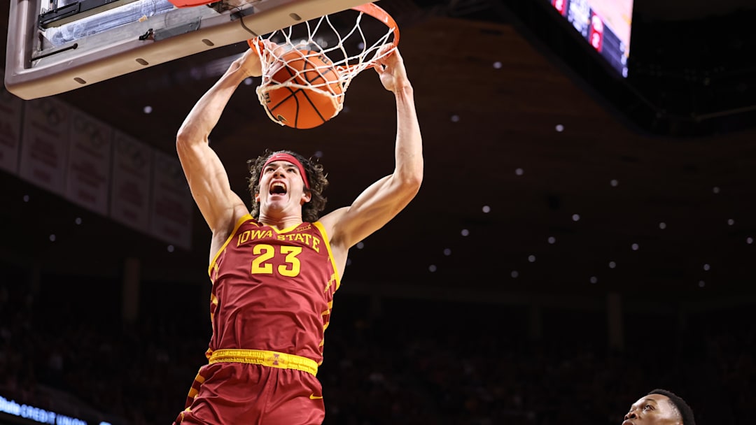 Dec 11, 2025; Ames, Iowa, USA; Iowa State Cyclones forward Blake Buchanan (23) scores on a dunk against the Iowa Hawkeyes during the first half at James H. Hilton Coliseum. Mandatory Credit: Reese Strickland-Imagn Images Dec 11, 2025; Ames, Iowa, USA; Iowa State Cyclones forward Blake Buchanan (23) scores on a dunk against the Iowa Hawkeyes during the first half at James H. Hilton Coliseum. Mandatory Credit: Reese Strickland-Imagn Images