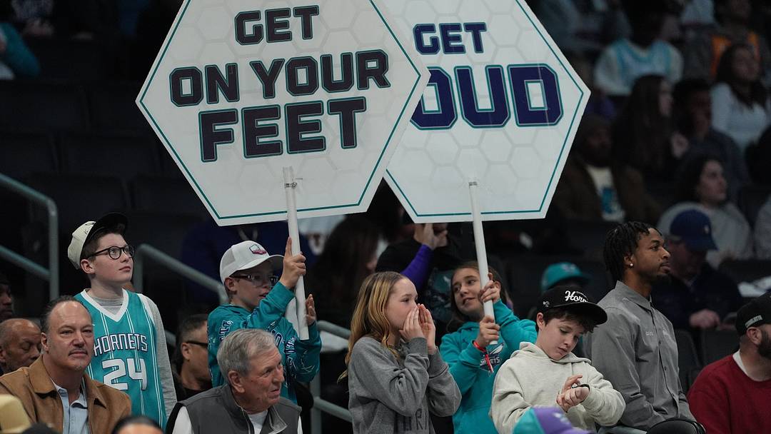Jan 26, 2026; Charlotte, North Carolina, USA; Charlotte Hornets fans during the second half against the Philadelphia 76ers at Spectrum Center. Mandatory Credit: Jim Dedmon-Imagn Images