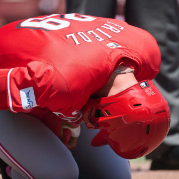 May 12, 2024; San Francisco, California, USA; Cincinnati Reds outfielder TJ Friedl (29) reacts after
