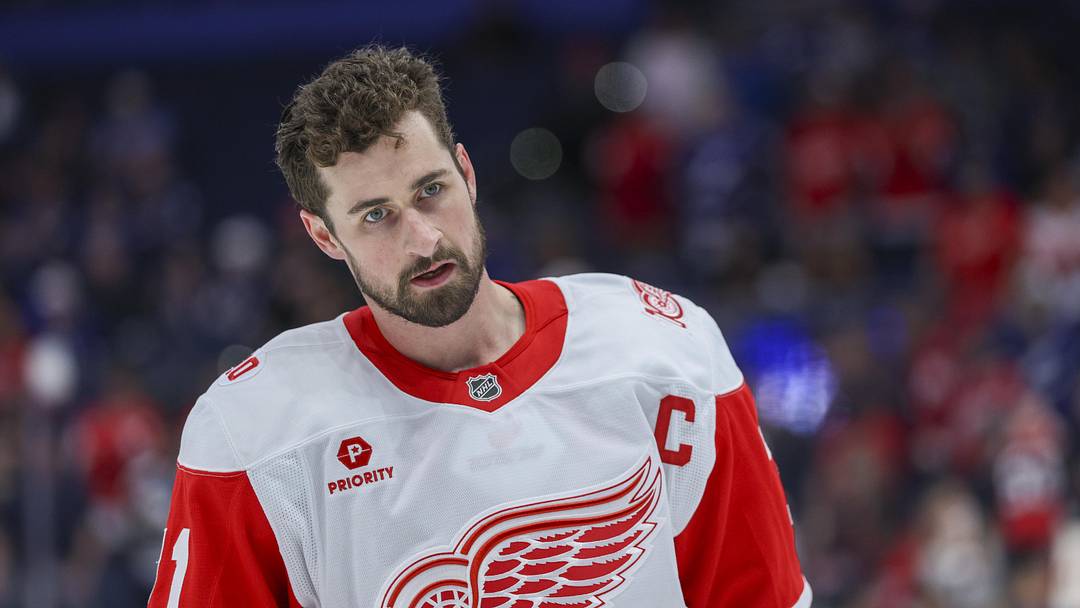 Apr 13, 2026; Tampa, Florida, USA; Detroit Red Wings center Dylan Larkin (71) warms up before a game against the Tampa Bay Lightning at Benchmark International Arena. Mandatory Credit: Nathan Ray Seebeck-Imagn Images