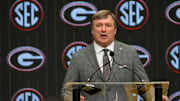 Georgia head coach Kirby Smart speaks during SEC Media Days