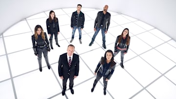 MARVEL AGENTS OF S.H.I.E.L.D. - ABC's "Agents of S.H.I.E.L.D." stars Chloe Bennet as Daisy Johnson, Elizabeth Henstridge as Jemma Simmons, Clark Gregg as Phil Coulson, Jeff Ward as Deke Shaw, Ming-Na Wen as Melinda May, Henry Simmons as Alphonso "Mack" MacKenzie, and Natalia Cordova-Buckley as Elena "Yo-Yo" Rodriguez. (ABC/Mitchell Haaseth)