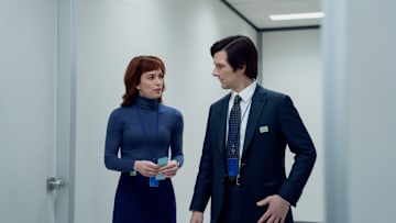 Britt Lower and Adam Scott in Severance