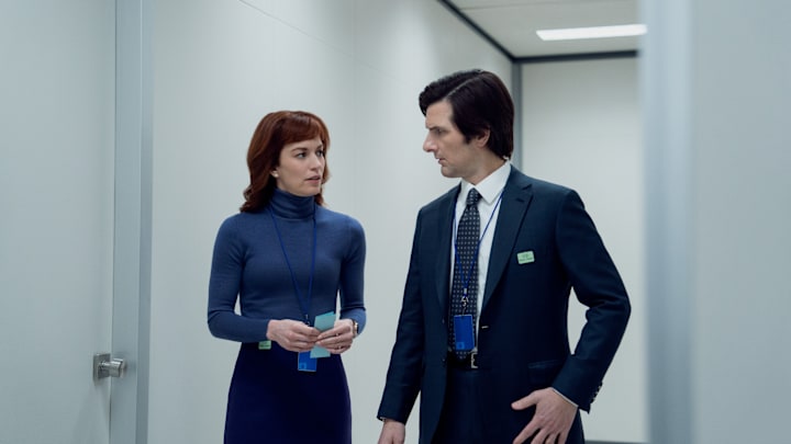 Britt Lower and Adam Scott in Severance