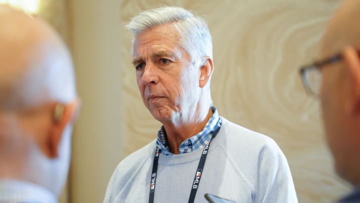 Nov 9, 2022; Las Vegas, NV, USA; Philadelphia Phillies president of baseball operations Dave Dombrowski answers questions from the media during the MLB GM Meetings at The Conrad Las Vegas. 