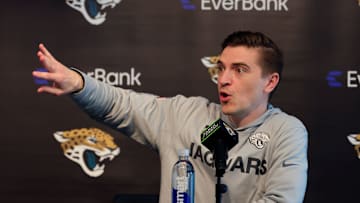 Jacksonville Jaguars general manager James Gladstone speaks during a press conference at Miller Electric Center Tuesday, April 15, 2025 in Jacksonville, Fla. [Corey Perrine/Florida Times-Union]