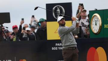Scottie Scheffler tees off on the fourth hole during the first round of The 153rd Open Championship.
