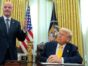 Donald Trump (right) had the president of FIFA Gianni Infantino in the White House this week