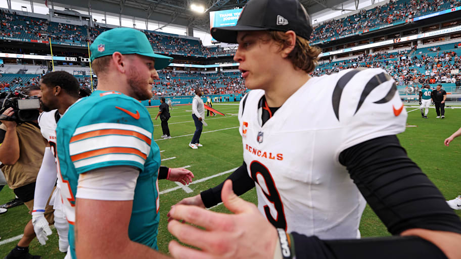 Dolphins quarterback Quinn Ewers and Bengals quarterback Joe Burrow 