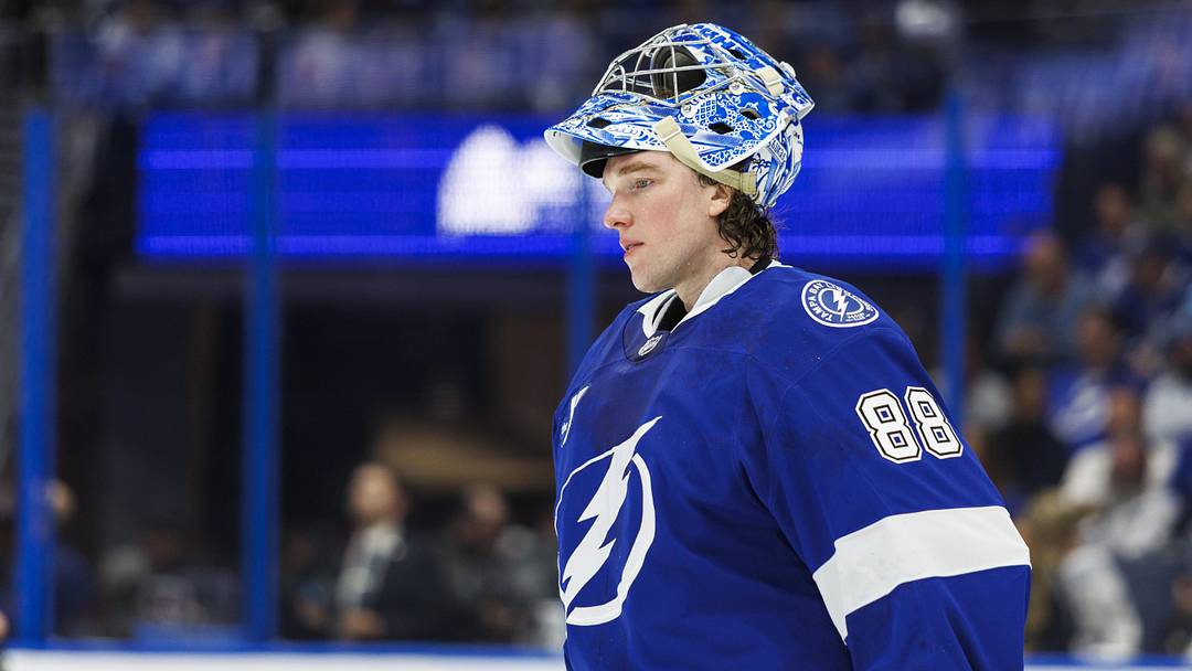 May 3, 2026; Tampa, Florida, USA; Tampa Bay Lightning goalie Andrei Vasilevskiy (88) against the Montreal Canadiens during the second period in game seven of the first round of the 2026 Stanley Cup Playoffs at Benchmark International Arena. Mandatory Credit: Morgan Tencza-Imagn Images