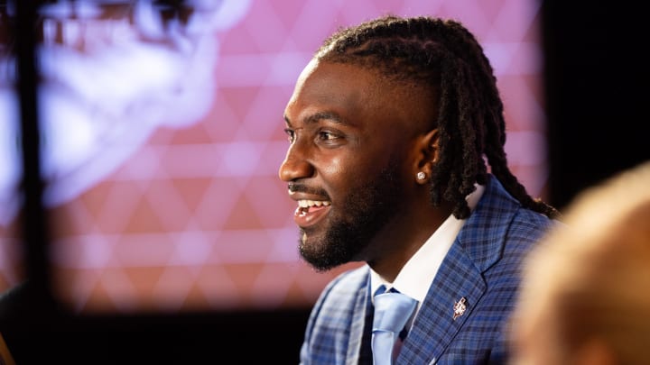 Jul 18, 2024; Dallas, TX, USA; Texas A&M defensive lineman Shemar Turner speaks to the media at Omni Dallas Hotel. 