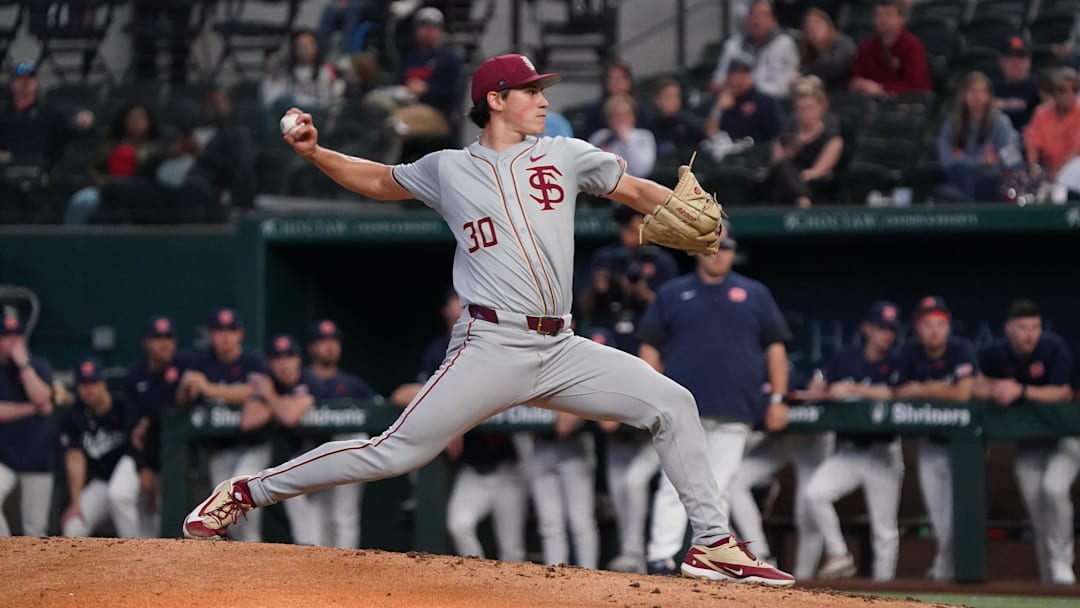 Feb 21, 2026; Arlington, TX, USA; Florida State Seminoles vs Auburn Tigers during the Amegy Bank College Baseball Series at Globe Life Field. Mandatory Credit: Raymond Carlin III-Imagn Images