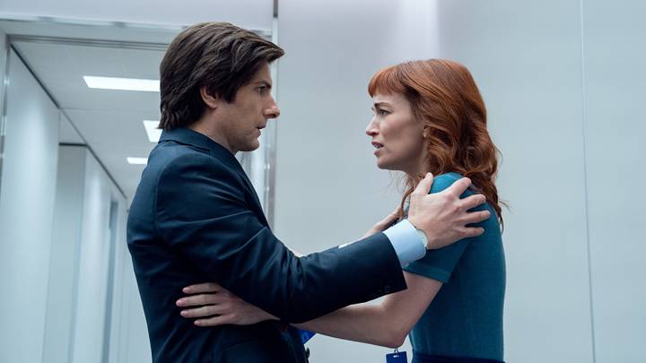 Adam Scott and Britt Lower in Severance season 2 - Apple TV+
