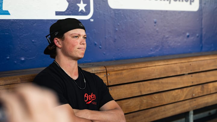 Norfolk Tides infielder Jackson Holliday answers questions from the media prior to his team's game with the WooSox Friday at Polar Park.