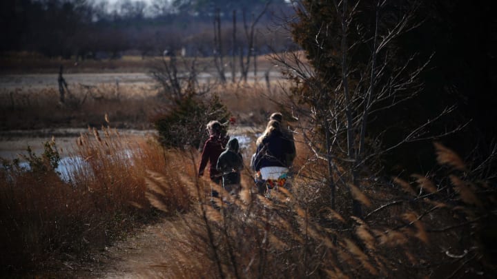 Visitors to Prime Hook National Wildlife Refuge hike along the trails.