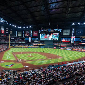 Aug 10, 2024; Phoenix, Arizona, USA; A general view of the fans in attendance for a baseball game between the Philadelphia Phillies and Arizona Diamondbacks at Chase Field. Mandatory Credit: Allan Henry-Imagn Images