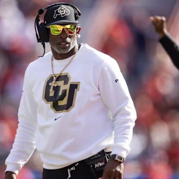 Oct 19, 2024; Tucson, Arizona, USA; Colorado Buffalos head coach Deion Sanders against the Arizona Wildcats at Arizona Stadium. 