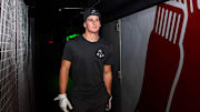 Top Red Sox prospect Roman Anthony walks toward the batting cage Tuesday at Fenway Park.