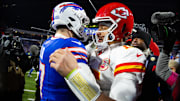 Jan 21, 2024; Orchard Park, New York, USA; Kansas City Chiefs quarterback Patrick Mahomes (15)