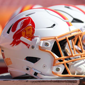 Sep 21, 2025; Tampa, Florida, USA; Tampa Bay Buccaneers helmets Mandatory Credit: Nathan Ray Seebeck-Imagn Images
