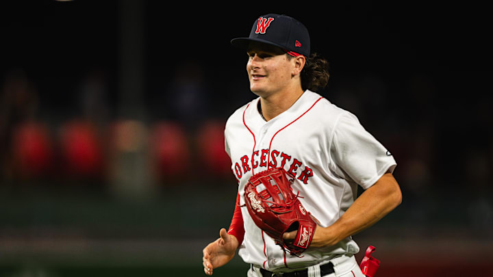 WooSox outfielder Roman Anthony runs off the field following his team's 2-1 win over Lehigh Valley on Aug. 14 at Polar Park.