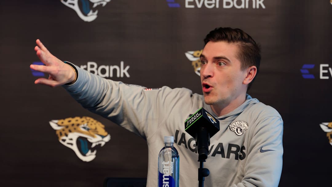 Jacksonville Jaguars general manager James Gladstone speaks during a press conference at Miller Electric Center Tuesday, April 15, 2025 in Jacksonville, Fla. [Corey Perrine/Florida Times-Union]