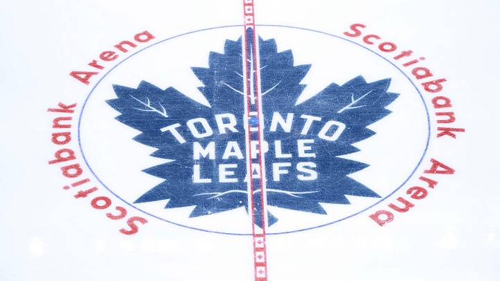 Apr 20, 2025; Toronto, Ontario, CAN; The Toronto Maple Leafs logo at center ice before game one of the first round of the 2025 Stanley Cup Playoffs against the Ottawa Senators at Scotiabank Arena. Apr 20, 2025; Toronto, Ontario, CAN; The Toronto Maple Leafs logo at center ice before game one of the first round of the 2025 Stanley Cup Playoffs against the Ottawa Senators at Scotiabank Arena.