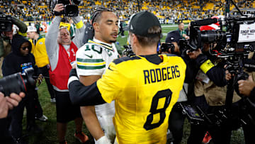 Pittsburgh Steelers QB Aaron Rodgers, Green Bay Packers QB Jordan Love