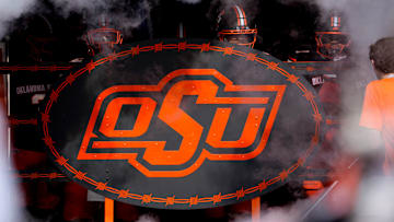 Oklahoma State players wait to take the field during a college football game between the Oklahoma State Cowboys (OSU) and the Houston Cougars at Boone Pickens Stadium in Stillwater, Okla., Saturday, Oct. 11, 2025. Houston won 39-17.